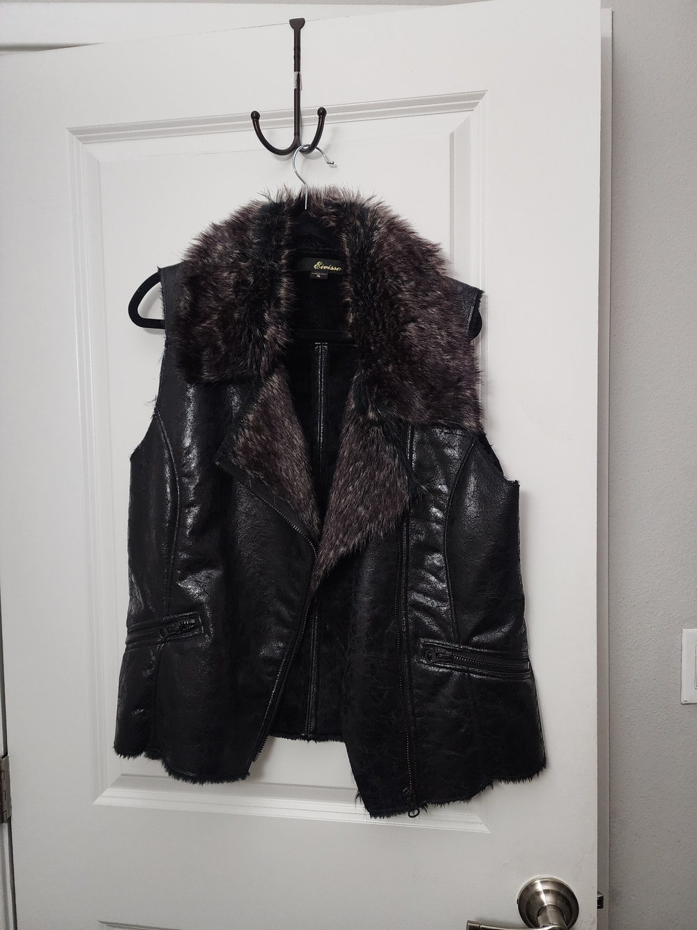 Faux Leather Black Fur-Trim Vest